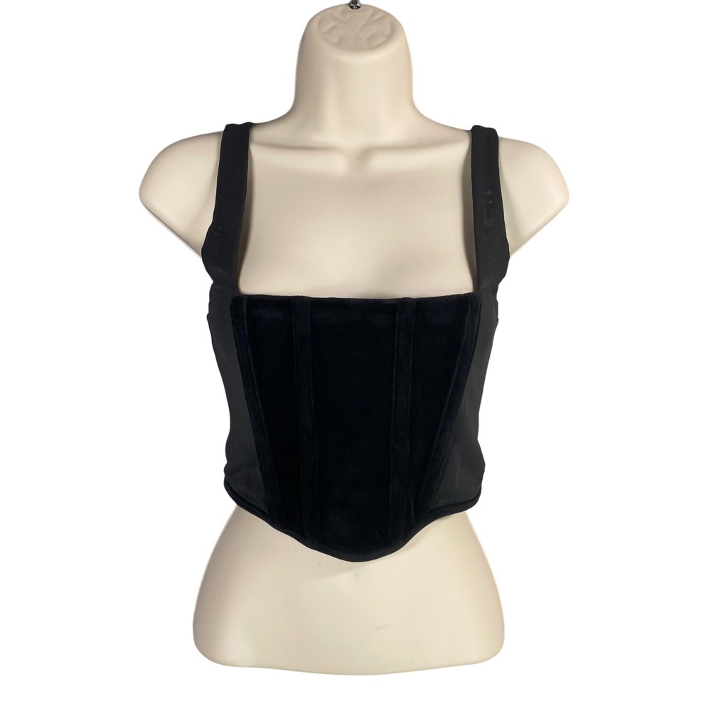 Forever‎ 21 Corset Top Womens Small Black Velvet Mesh Bustier Y2k Goth Grunge